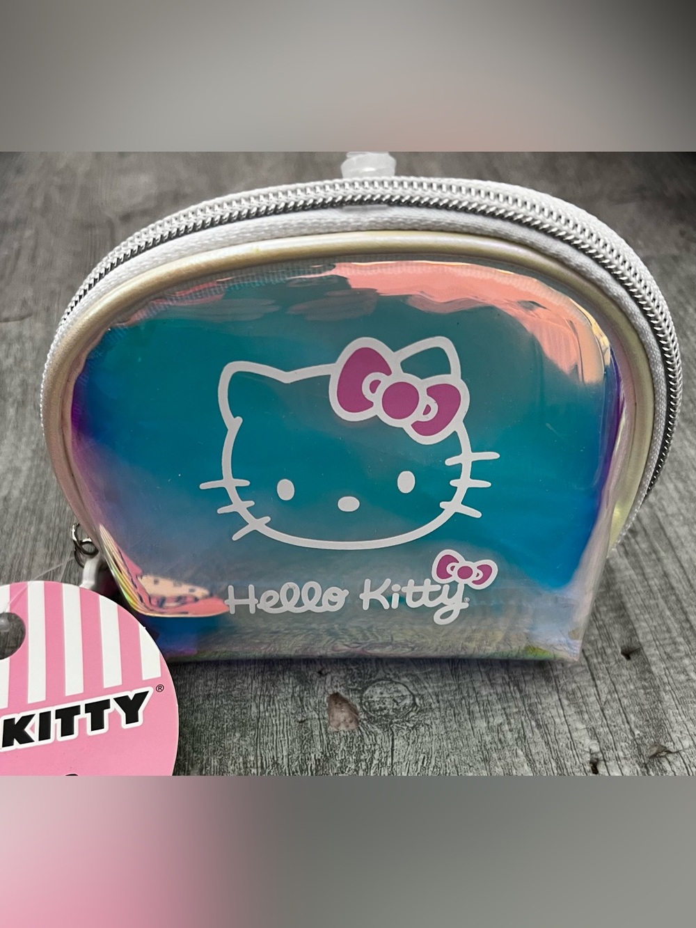 Hello Kitty Iridescent Clear Zipper Plastic Makeup Bag Cosmetic Pouch 4x1x2"